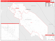 San Benito County Wall Map Red Line Style